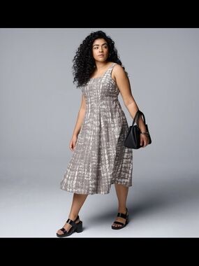 Simply Vera Vera Wang Seamed Midi Dress Size XXL Tie Dye Pattern Linen Blend